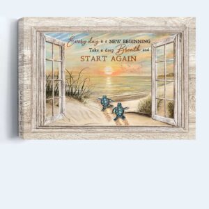 Jesus Sea Turtle Sunrise Beach Poster: Christian Home Decor Gift 1