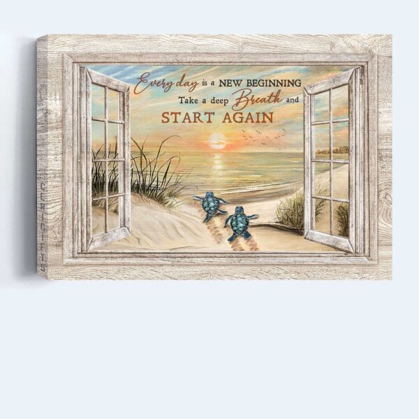 Jesus Sea Turtle Sunrise Beach Poster: Christian Home Decor Gift