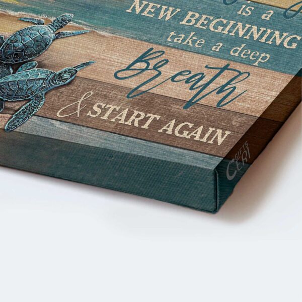 Christian Landscape Poster: Sea Turtle & Sunrise Beach Art for Home Decor – New Beginning Gift