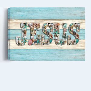 Jesus Seashell & Starfish Landscape Poster - Christian Home Decor Gift Prints 1
