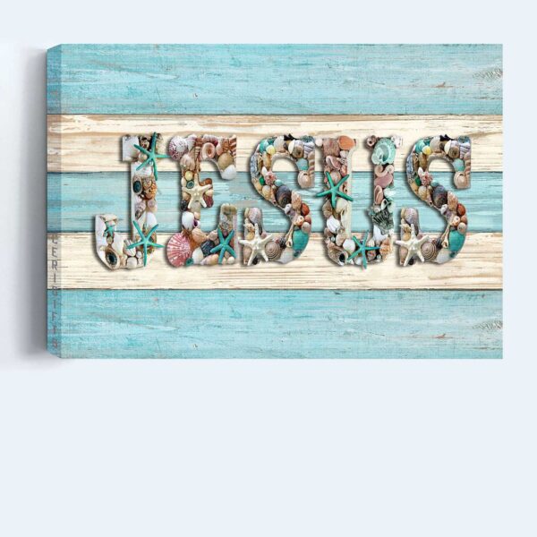 Jesus Seashell & Starfish Landscape Poster – Christian Home Decor Gift Prints