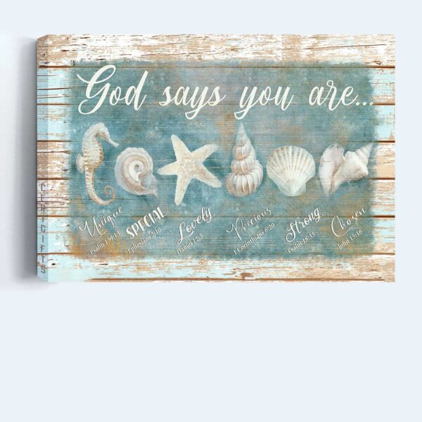 Jesus Landscape Seashells Painting Poster: Christian Home Decor Gift Prints