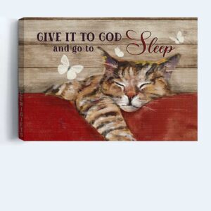 Sleeping Cat Jesus Landscape Poster: Sweet Drawing & Butterfly Christian Wall Art Gift 1