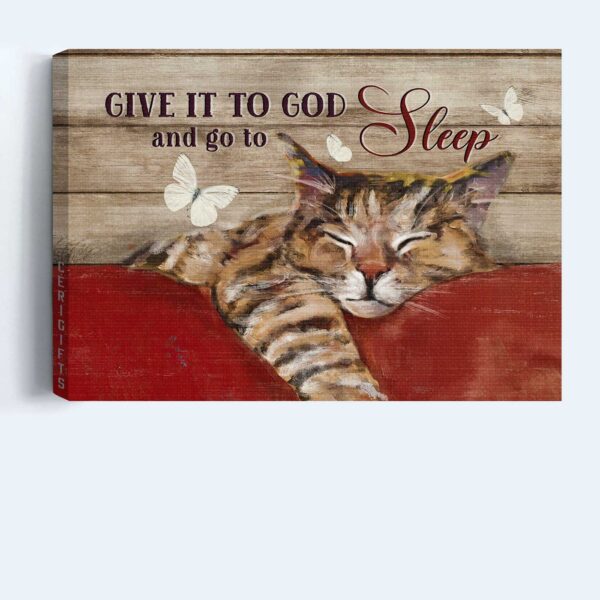 Sleeping Cat Jesus Landscape Poster: Sweet Drawing & Butterfly Christian Wall Art Gift