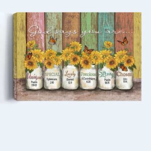 God Says You Are - Jesus Landscape Poster Home Decor Gift with Sunflower and Butterfly Design 3