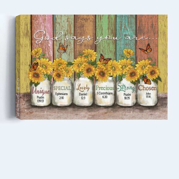 God Says You Are – Jesus Landscape Poster Home Decor Gift with Sunflower and Butterfly Design