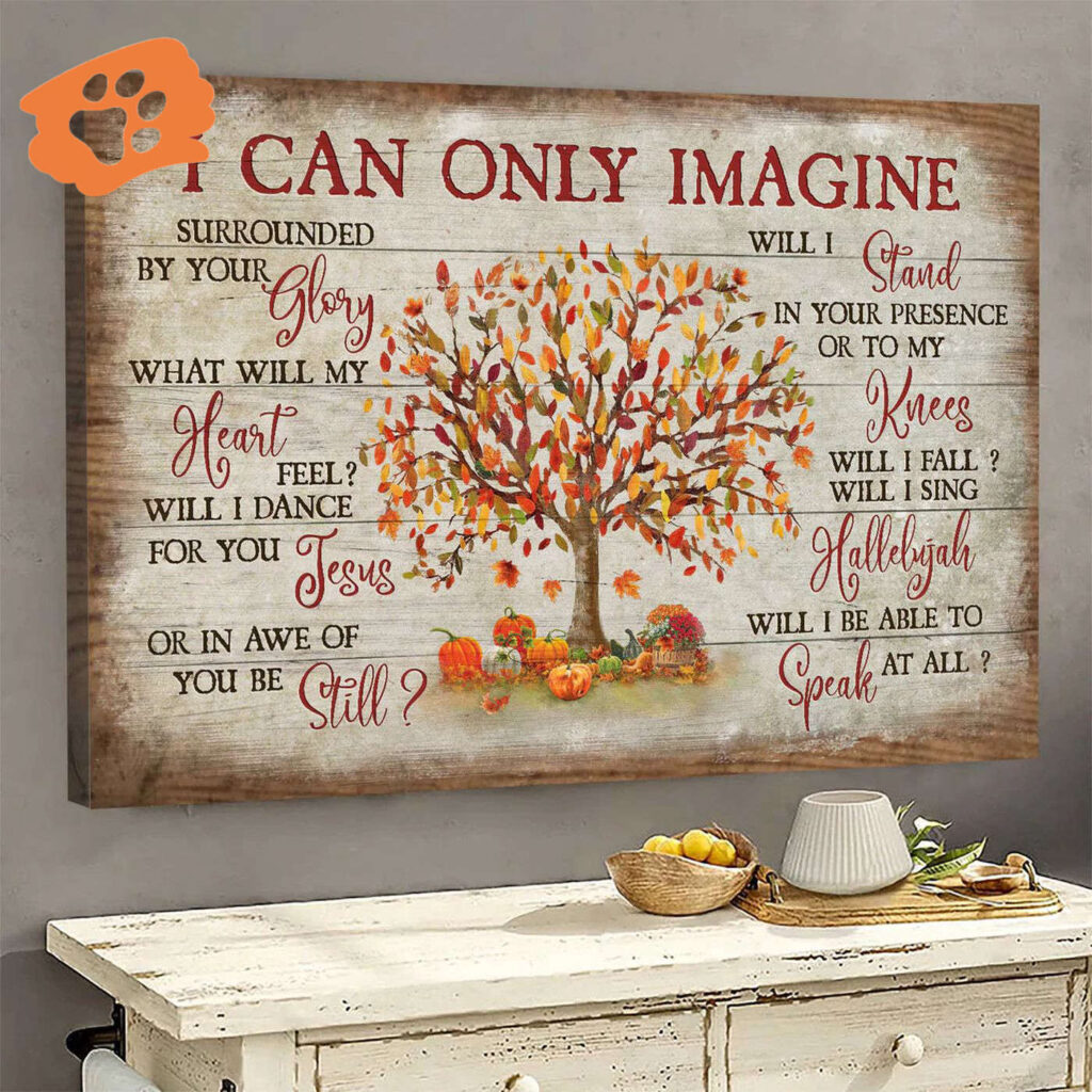 Christian Home Decor Gift – Jesus Landscape Poster with Autumn Tree Painting and Mini Pumpkins – I Can Only Imagine Christian Home Decor Gift – Jesus Landscape Poster with Autumn Tree Painting and Mini Pumpkins – I Can Only Imagine