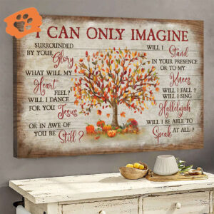 Christian Home Decor Gift - Jesus Landscape Poster with Autumn Tree Painting and Mini Pumpkins - I Can Only Imagine
