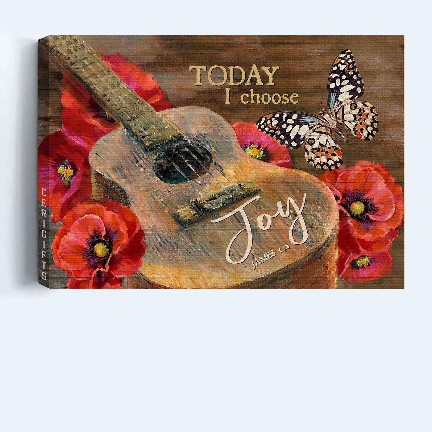 Vintage Jesus Landscape Poster Home Decor Gift – Guitar Poppy Butterfly – Gift For Christian – Today I Choose Joy