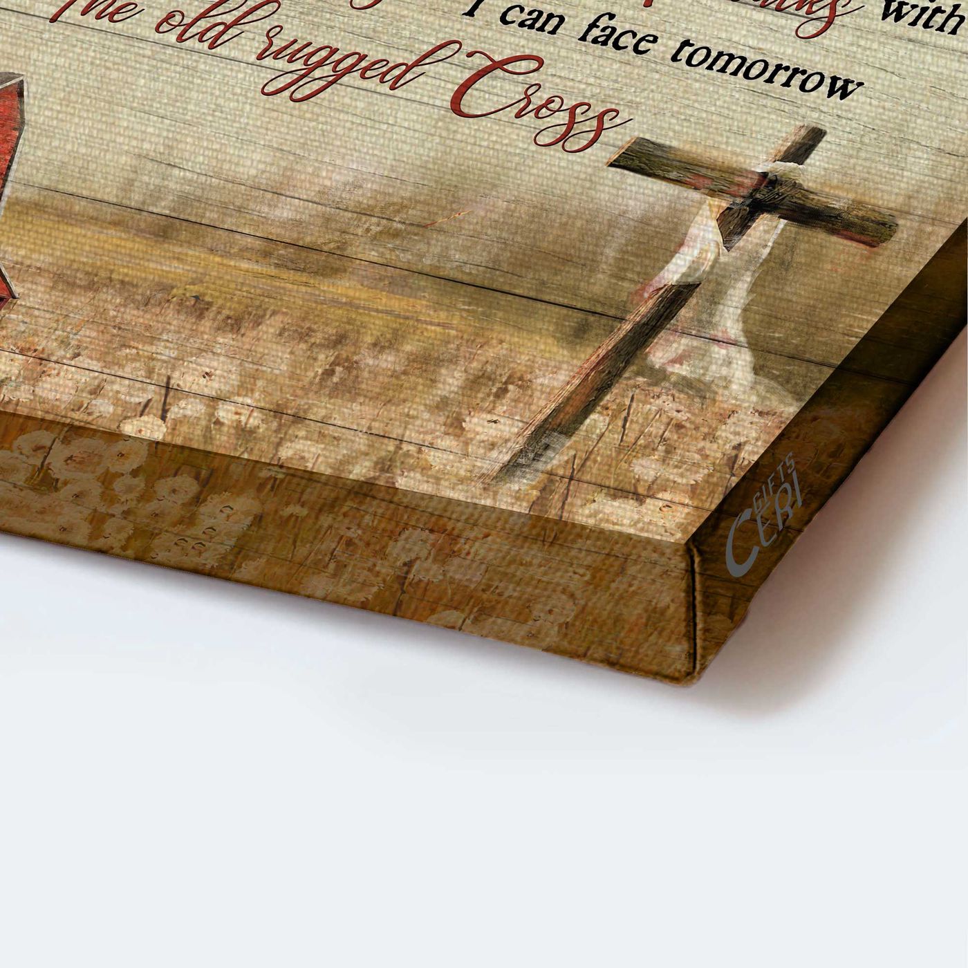 Vintage Jesus Landscape Poster with Wooden Cross and Red Barn – Christian Home Decor Gift Amazing Grace