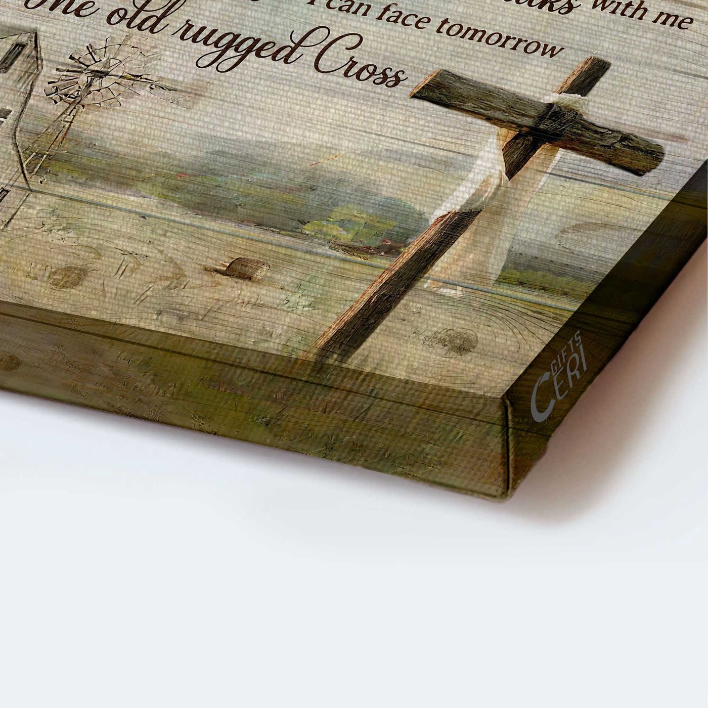 Vintage Jesus Landscape Poster Home Decor Gift: Tranquil Farm & Wooden Cross – Gift For Christian – Amazing Grace Art