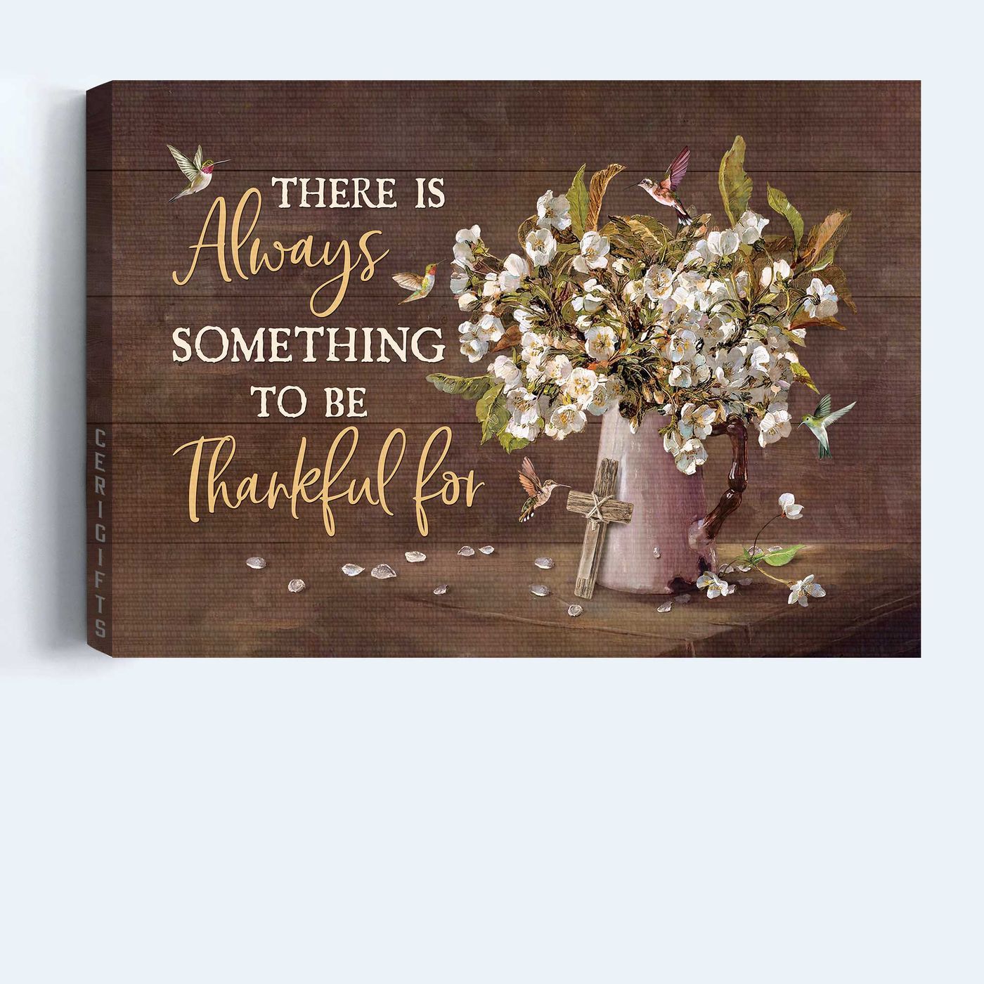 Vintage Christian Home Decor: Jesus Landscape & Cross Poster Gift Set with Hummingbird & Jasmine Vase – Perfect Gift to be Thankful For