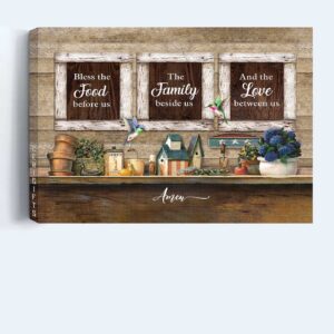 Vintage Kitchen Jesus Landscape & Hummingbird Poster Home Decor Gift - Bless The Food Before Us - Christian Gift 1
