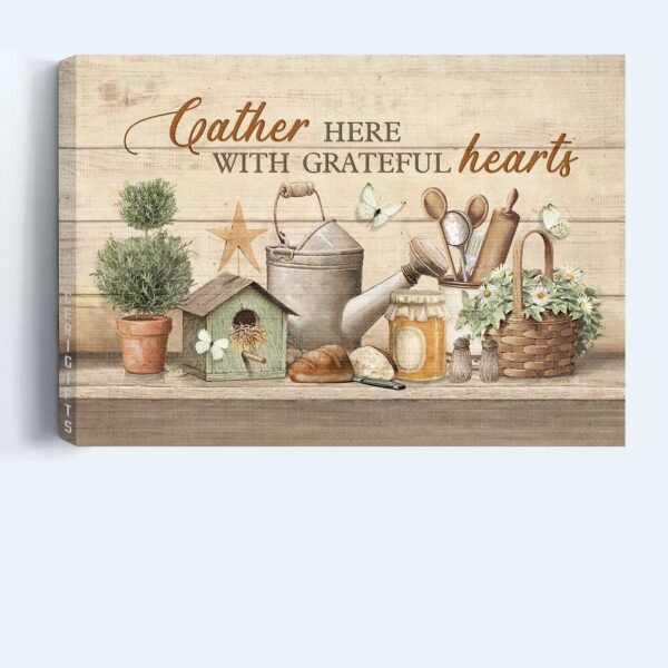 Vintage Jesus Landscape and Peaceful Drawing Poster Home Decor Gifts for Christians – Gather Here With Grateful Hearts