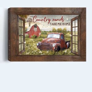 Vintage Ladybug Car & Dandelion Garden Jesus Landscape Poster - Gift For Christian Home Decor - Country Roads Take Me Home Farm Poster Gift 3