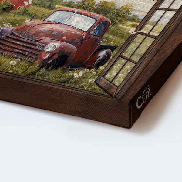 Vintage Ladybug Car & Dandelion Garden Jesus Landscape Poster – Gift For Christian Home Decor – Country Roads Take Me Home Farm Poster Gift