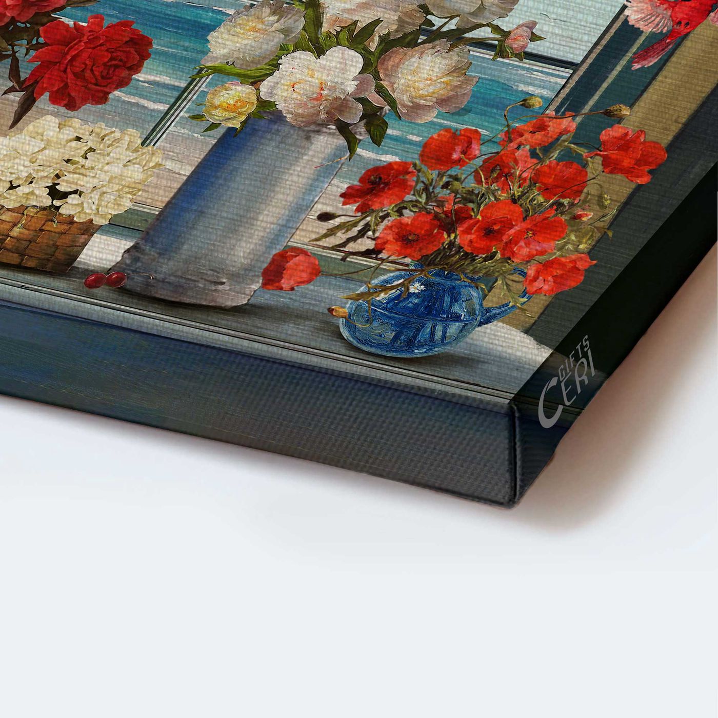 Vintage Jesus Landscape Poster with Cardinals and Beach View – Christian Home Decor Gift