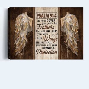 Vintage Wings Jesus Landscape Poster - Bible Verse Home Decor Gift for Christian - He Will Cover You With His Feathers 1