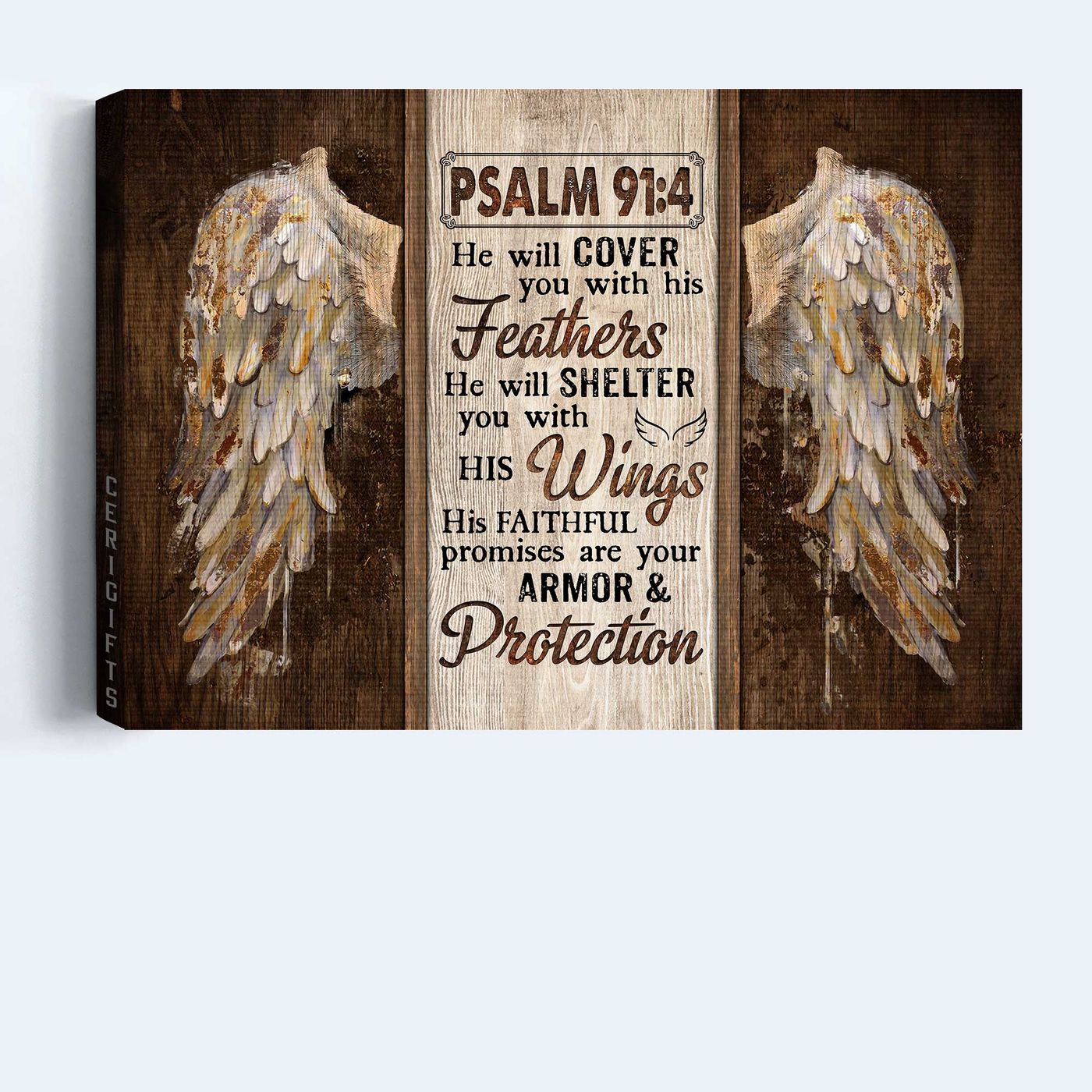 Vintage Wings Jesus Landscape Poster – Bible Verse Home Decor Gift for Christian – He Will Cover You With His Feathers