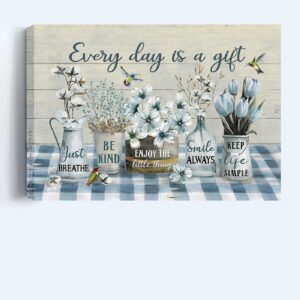 Christian Home Decor Gift: Jesus Landscape Poster with Flowers and Hummingbird - Every Day Is A Gift 1