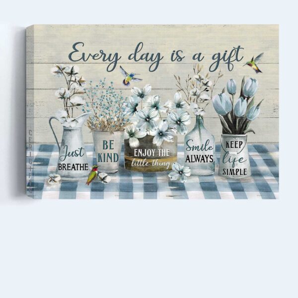 Christian Home Decor Gift: Jesus Landscape Poster with Flowers and Hummingbird – Every Day Is A Gift