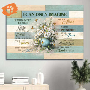 Christian Home Decor Gift: Jesus Landscape Poster with White Daisy Monarch Butterfly Flower Vase - I Can Only Imagine