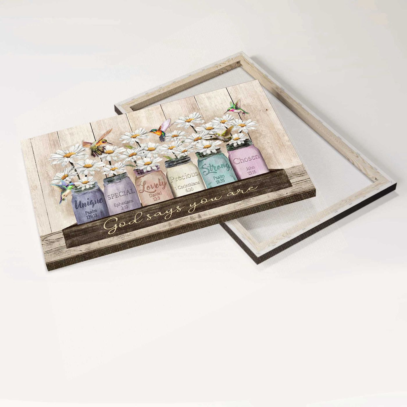 Christian Home Decor: Jesus Landscape & Hummingbird Poster Gift – God Says You Are Special – White Daisy Painting