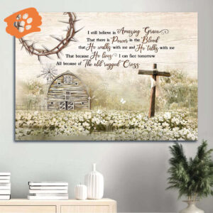 Christian Home Decor Gift: Jesus Landscape Poster with Cross Symbol & Amazing Grace Theme