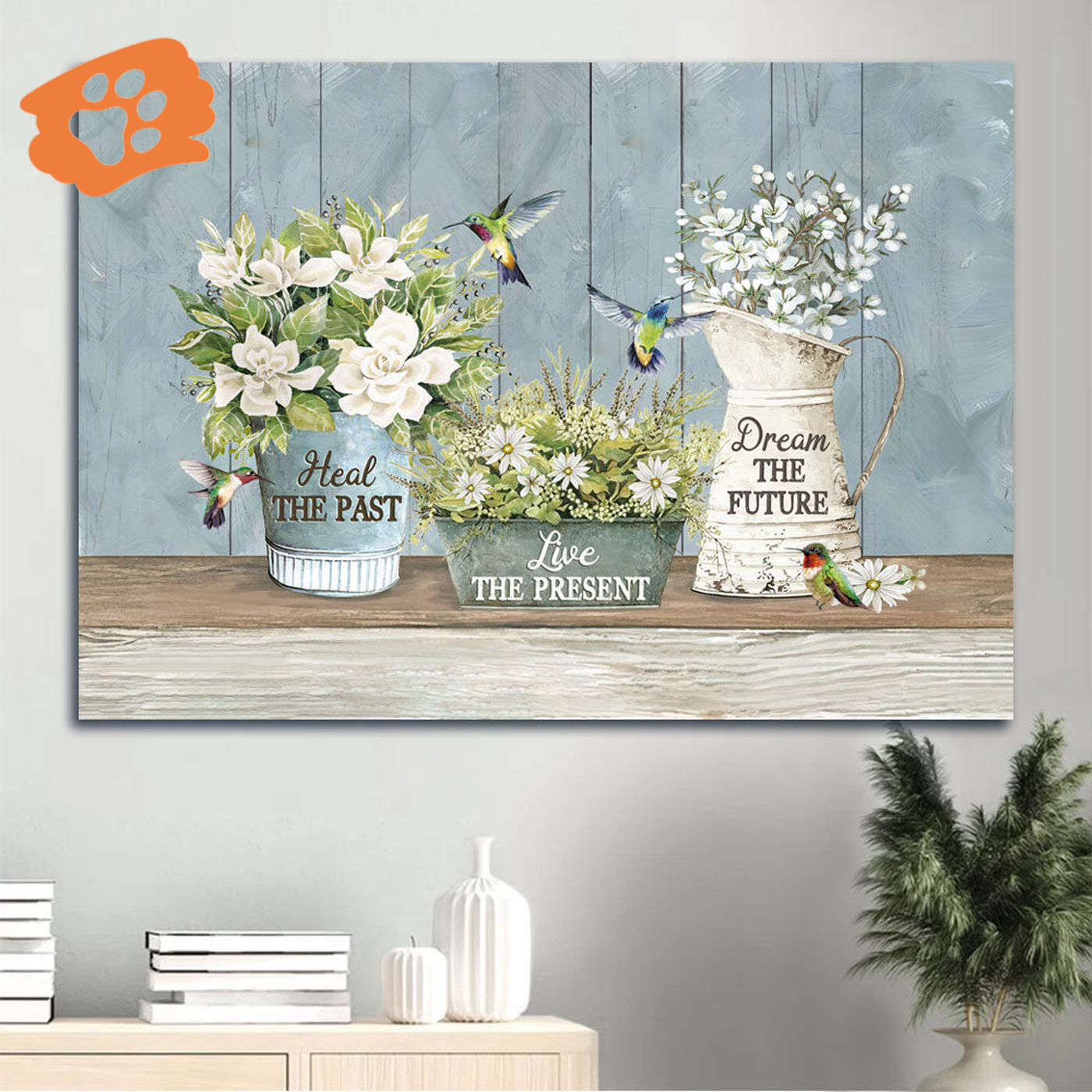 Christian Home Decor Poster Gift – Jesus Landscape & Hummingbird Garden Art