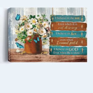 Christian Home Decor Gifts - Jesus & White Flower Still Life Painting Poster - I Believe In God - Religious Wall Art 1