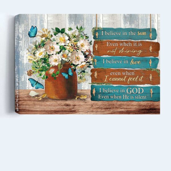 Christian Home Decor Gifts – Jesus & White Flower Still Life Painting Poster – I Believe In God – Religious Wall Art