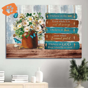 Christian Home Decor Gifts - Jesus & White Flower Still Life Painting Poster - I Believe In God - Religious Wall Art