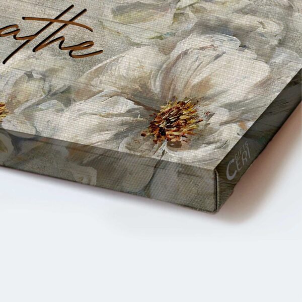 Vintage Jesus Landscape Poster with White Flower & Yellow Butterfly – Christian Home Decor Gift – Just Breathe