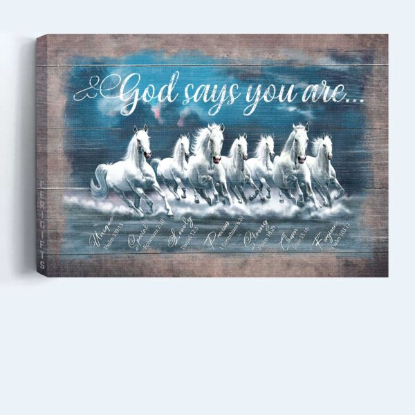 Christian Home Decor Gift: Jesus Landscape & White Horse Poster – God Says You Are – Unique Religious Wall Art