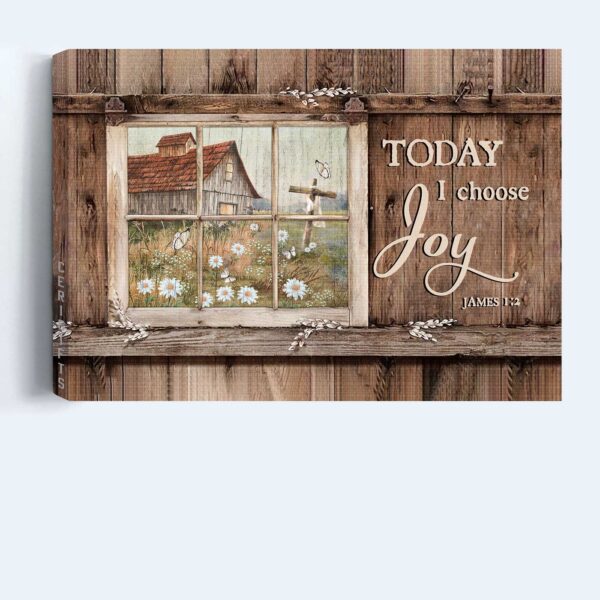 Christian Home Decor Gift – Jesus Landscape & Daisy Garden Window Painting Poster – Choose Joy Wall Art
