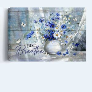 Christian Home Decor Gifts - Jesus Landscape & Daisy Vase Posters for a Soothing Atmosphere - Just Breathe 1