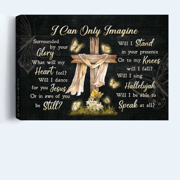 Religious Landscape Poster Set – Wooden Cross & Glowing Butterfly Decor – Gift for Christians – I Can Only Imagine