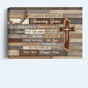 Vintage Jesus Landscape Poster with Wooden Cross - Gift for Christian Home Decor - Amazing Grace Wall Art 1