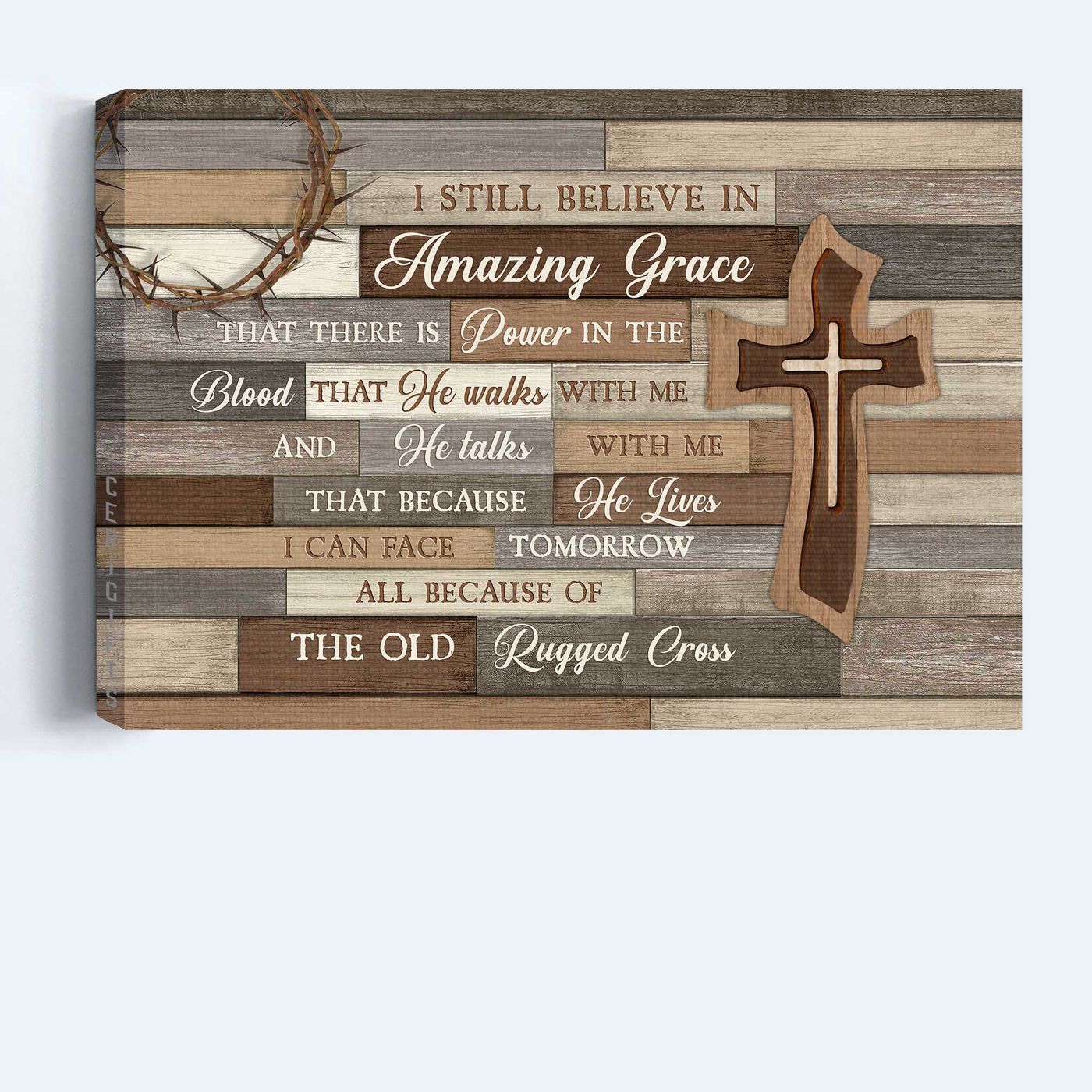 Vintage Jesus Landscape Poster with Wooden Cross – Gift for Christian Home Decor – Amazing Grace Wall Art