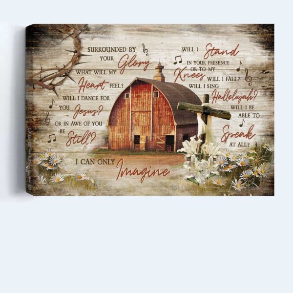 Christian Home Decor Gift: Jesus Landscape & Lily Painting Poster – Wooden House Farm – I Can Only Imagine