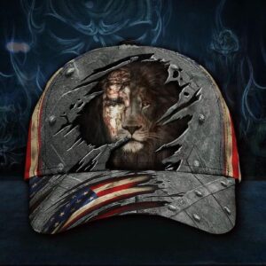 Jesus Lion 3D Hat Vintage American Flag Cap Patriotic Christian Easter Gift For Adult Classic Cap