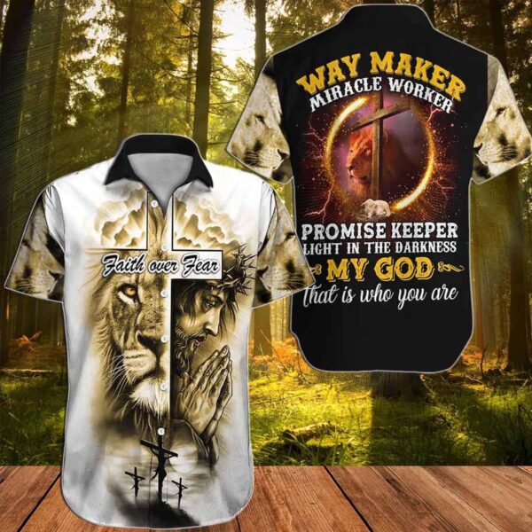 Faith Over Fear Jesus Lion Aloha Shirt Christian Hawaiian All Over Print XS-5XL