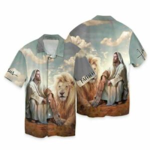 Faith Over Fear Jesus Lion Aloha Shirt Christian Hawaiian Print XS-5XL