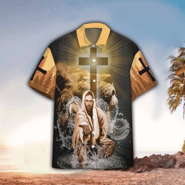 Faith Over Fear Jesus Lion Aloha Shirt Christian Hawaiian Print XS-5XL