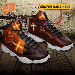 Jesus Lion and Fire custom name Air Jordan 13 Shoes - Gift for Men Women