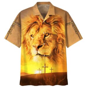 Men s Jesus Lion Christian Cross Hawaiian Shirt - Perfect Gift for Believers