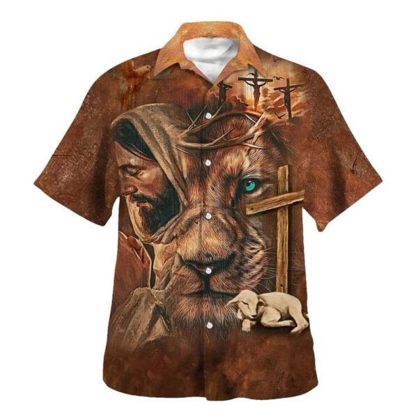 Men s Jesus Lion Cross & Lamb Christian Hawaiian Shirt – Perfect Gift for Christians