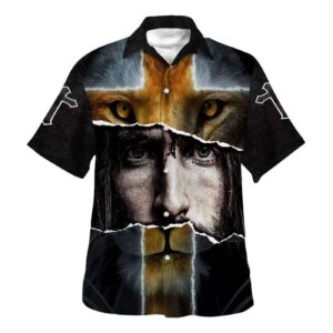 Jesus Lion Cross Christian Hawaiian Shirt for Men - Perfect Gift for Christian Friends