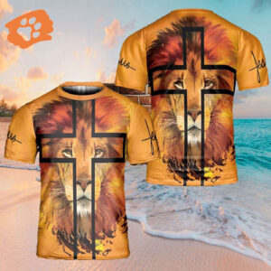 Jesus Lion Cross Portrait 3D T-Shirt - Men & Women Christian Faith Shirt