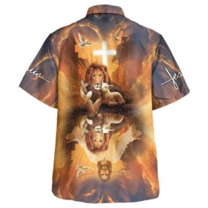 Jesus Lion King & Lamb Cross Christian Hawaiian Shirt for Men Gift for Christian 1